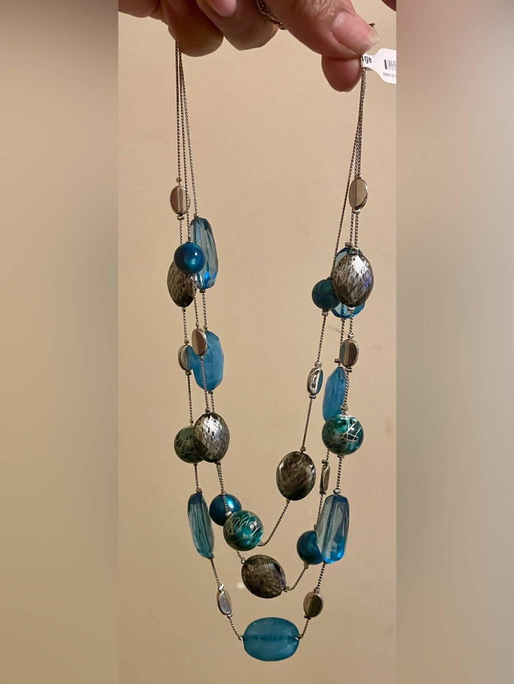 New York & Company Blue Multi-Bead Layered Necklace with Silver Accents